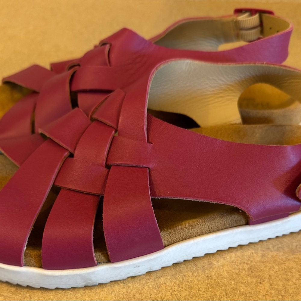 Haflinger Pink and White Sandals with Woven Design